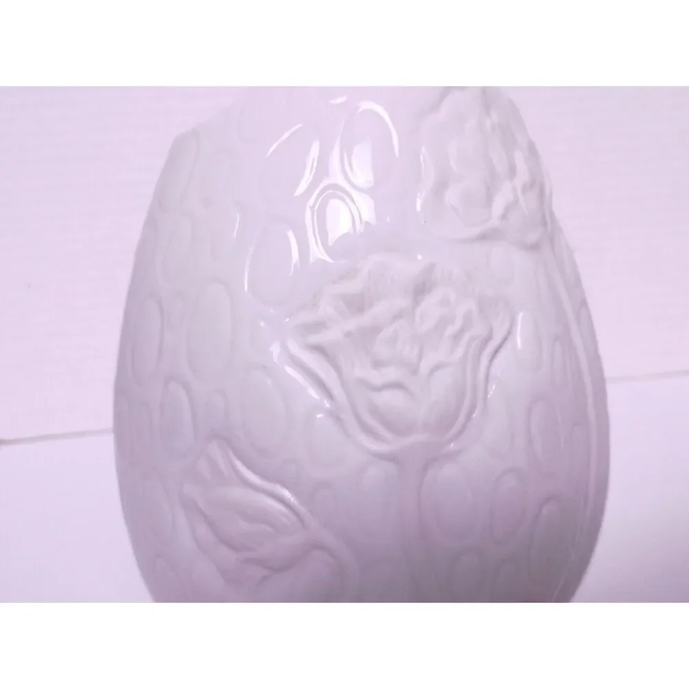 Swedish Modern White Ceramic Strawberry and Flowers Motif Vase - Picture 4 of 6